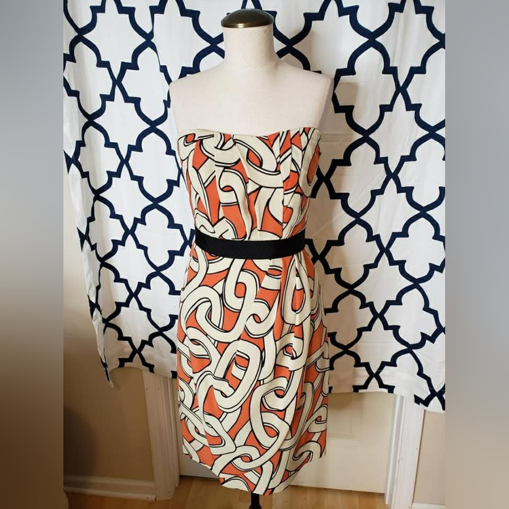 Orange Ruched Strapless Dress From The Limited